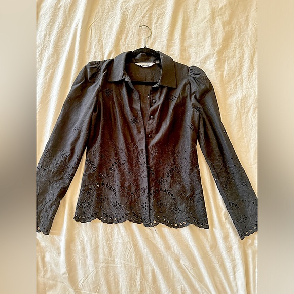& other stories Paris atelier black embroidery and eyelet button down blouse - Picture 1 of 2